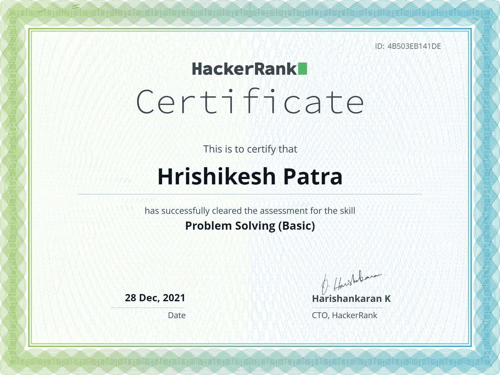 HackerRank Problem Solving certification - Hrishikesh Patra